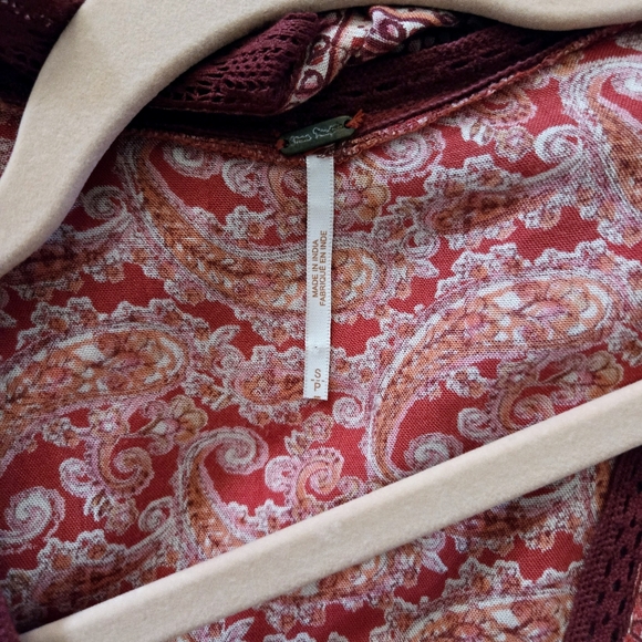 FREE PEOPLE Luna Boho Gypsy India Print V Neck Peasant Dress Orange Red Small - Picture 10 of 13